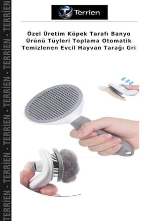Özel Üretim Köpek Tarafı Banyo Ürünü Tüyleri Toplama Otomatik Temizlenen Evcil Hayvan Tarağı Gri