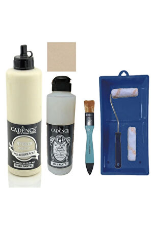 Mobilya Boyası-Cadence Multisurface H-006 Dantel 500Ml Ultimate Vernik Mat 250Ml Saten Rulo Set