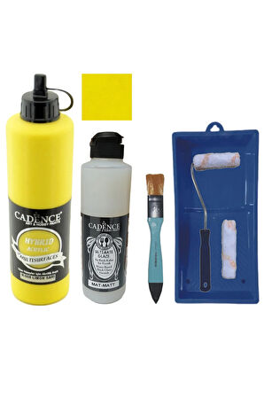 Mobilya Boyası-Cadence Multisurface H-008 Limon Sarı 500Ml Ultimate Vernik Mat 250Ml Saten Rulo Set