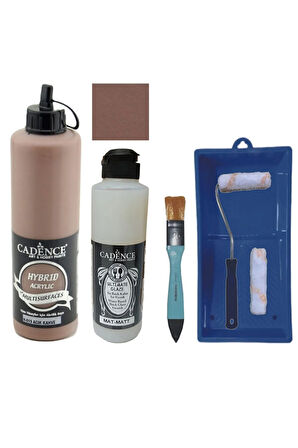 Mobilya Boyası-Cadence Multisurface H-019 Açık Kahve 500Ml Ultimate Vernik Mat 250Ml Saten Rulo Set