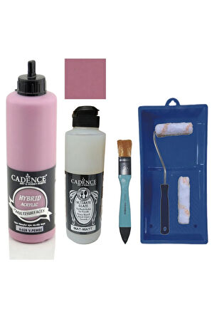 Mobilya Boyası-Cadence Multisurface H-028 V. Pembe 500Ml Ultimate Vernik Mat 250Ml Saten Rulo Set