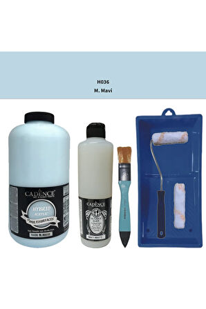 Mobilya Boyası-Cadence Multisurface H-036 M.Mavi 2000Ml Ultimate Vernik Mat 500Ml Saten Rulo Set