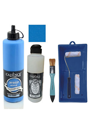 Mobilya Boyası-Cadence Multisurface H-037 R.Mavi 500Ml Ultimate Vernik Mat 250Ml Saten Rulo Set