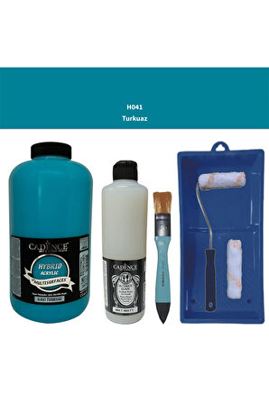 Mobilya Boyası-Cadence Multisurface H-041 Turkuaz 2000Ml Ultimate Vernik Mat 500Ml Saten Rulo Set