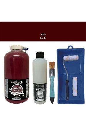 Mobilya Boyası-Cadence Multisurface H-055 Bordo 2000Ml Ultimate Vernik Mat 500Ml Saten Rulo Set