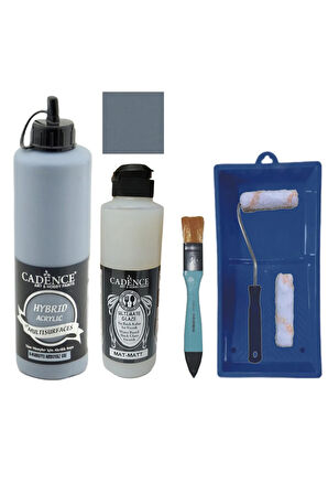 Mobilya Boyası-Cadence Multisurface H-058 K.Arduvaz Gri 500Ml Ultimate Vernik Mat 250Ml SatenRuloSet