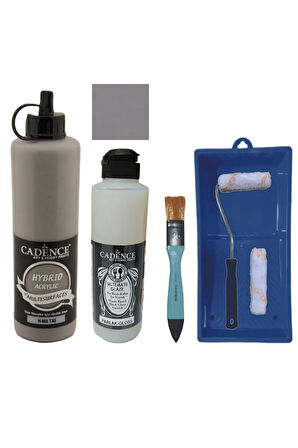Mobilya Boyası-Cadence Multisurface H-066 Taş 500Ml Ultimate Vernik Parlak 250Ml Saten Rulo Set