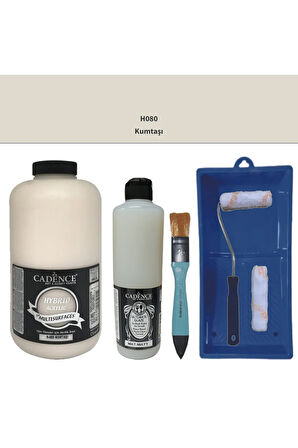Mobilya Boyası-Cadence Multisurface H-080 Kumtaşı 2000Ml Ultimate Vernik Mat 500Ml Saten Rulo Set