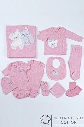 Kedi Desenli Kutulu Kız Bebek Hastane Çıkışı Bebek Kıyafetleri Yenidoğan Hastane Çıkış Seti 10 lu 