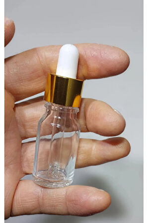 10 Ml Altın Başlıklı Damlalıklı Şeffaf Cam Şişe 5 Adet