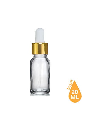 20 Ml Altın Başlıklı Damlalıklı Şeffaf Cam Şişe 5 Adet