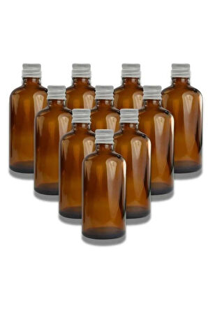 10 Adet Amber Cam Shot Şişesi Sızdırmaz Silver Metal Kapaklı Koku Süs ÇokAmaçlı 50ml