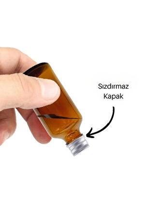 10 Adet Amber Cam Shot Şişesi Sızdırmaz Silver Metal Kapaklı Koku Süs ÇokAmaçlı 50ml