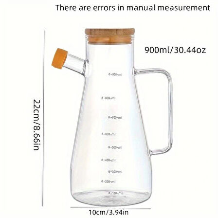 Ahşap Kapaklı,Cam Yağdanlık,Yüksek Borosilikat Cam Sirke Sürahisi Ölçü İşaretleri ile.