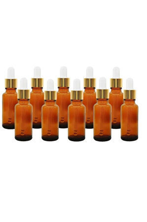 Altın/Beyaz Cam Pipetli 30ml Amber Cam Şişeler 10 Adet