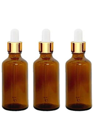 Altın/Beyaz Cam Pipetli 50ml Amber Cam Şişeler 3 Adet