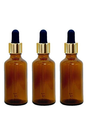 Altın/Siyah Cam Pipetli 50ml Amber Cam Şişeler 3 Adet