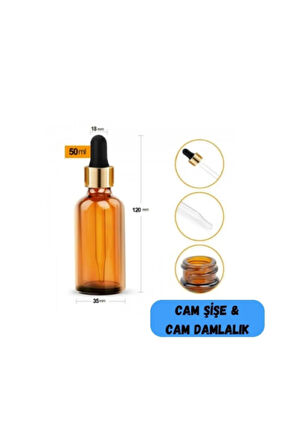 50 Cc Cam Damlalıklı Amber Şişe 12 Adet
