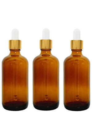 100ml Amber Cam Şişeler ve Altın/Beyaz Cam Pipetler 3 Adet