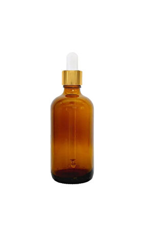 100ml Amber Cam Şişeler ve Altın/Beyaz Cam Pipetler 6 Adet