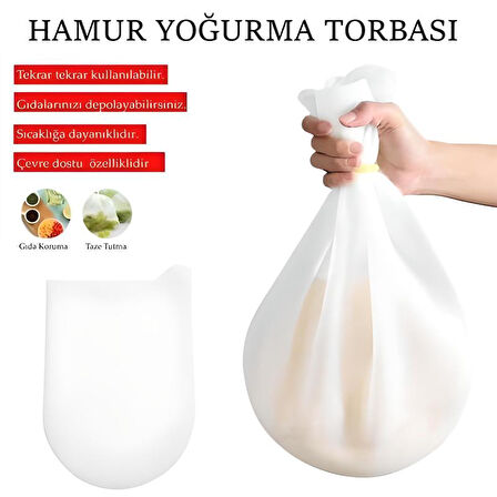 Hamur Torbası Orta Boy Silikon Şeffaf Hamur Yoğurma Torbası Ekmek Makarna Mantı Hamuru Kolay Yoğurma
