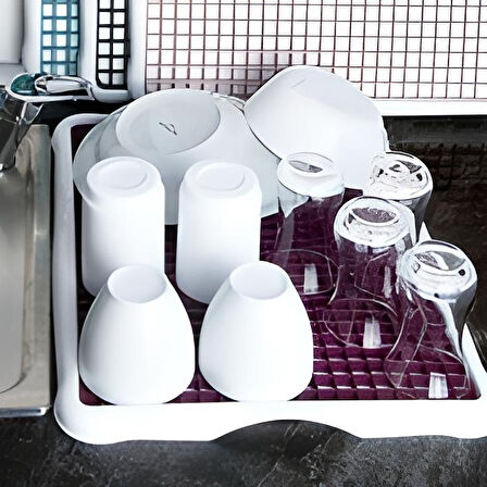 Pratik Lavabo Tezgah Üstü Bulaşık Kurutmalığı Süzmatik 22x40 cm