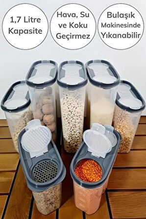 2 Kapaklı Ölçekli Erzak Kuru Gıda Saklama Kutusu Kabı - 1,7 Litre - SA935