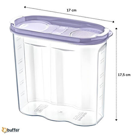 2 Kapaklı Ölçekli Erzak Kuru Gıda Saklama Kutusu Kabı - 1,7 Litre - SA935