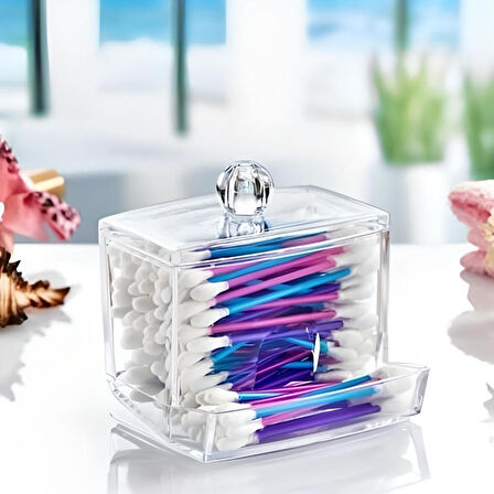 Şeffaf Kapaklı Kulak Temizleme Çubuğu Organizatörü Saklama Kutusu