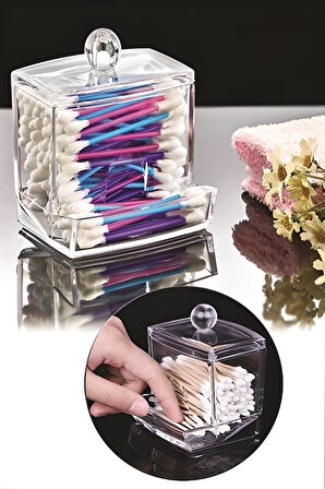 Şeffaf Kapaklı Kulak Temizleme Çubuğu Organizatörü Saklama Kutusu