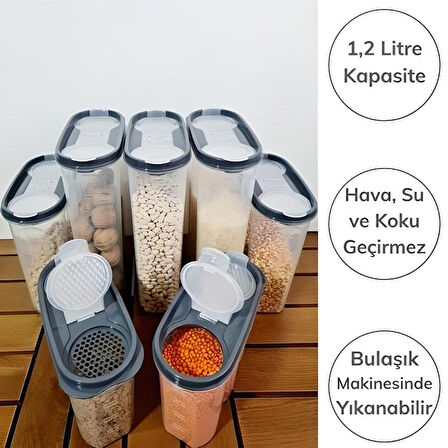 2 Kapaklı Ölçekli Erzak Saklama Kabı - 1,2 Litre - SA930