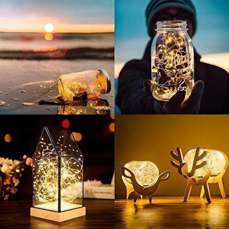 Peri Led Işık 5 Metre (Sarı) Pilli Aydınlatma Şerit Saçak Spot Süsleme