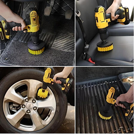 3lü Matkap Ucu Banyo Küvet Duşakabin Araba Tekerliği Koltuk Yıkama Temizleme Fırçası Seti