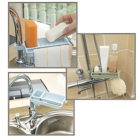 Musluğa Takılan Sünger Havlu Askılı Sabun Hazneli mutfak Banyo Lavabo Düzenleyici Organizer