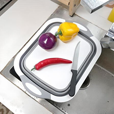 Katlanabilir Süzgeçli Kesme Tahtası ve Badya