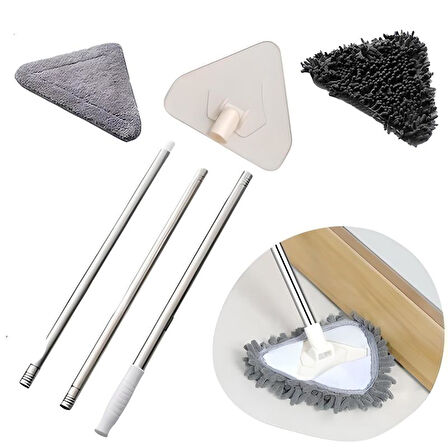 Teleskopik Saplı 150 cm Üçgen Mop Cam Duvar Tavan Fayans Parke Temizleyici Mop