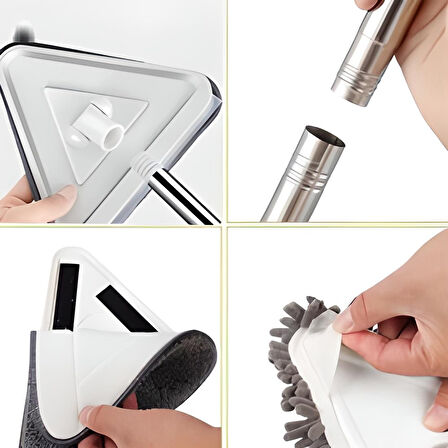 Teleskopik Saplı 150 cm Üçgen Mop Cam Duvar Tavan Fayans Parke Temizleyici Mop