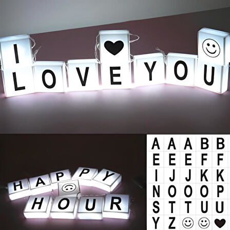 10lu Lightbox Işıklı Harf Mesaj Panosu Dekoratif Harf Işık Zinciri