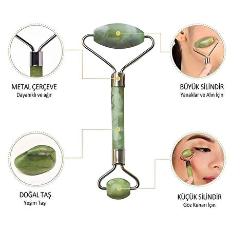 Özel Süngerli Kutusunda Kırılmaz Çift Taraflı 2li Cilt Yüz Masaj Aleti Jade Roller Yeşim