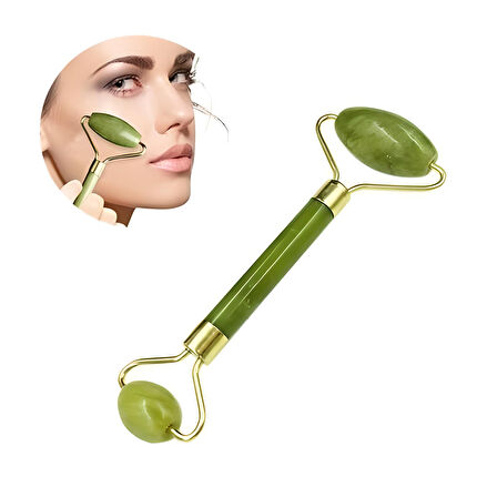 Özel Süngerli Kutusunda Kırılmaz Çift Taraflı 2li Cilt Yüz Masaj Aleti Jade Roller Yeşim