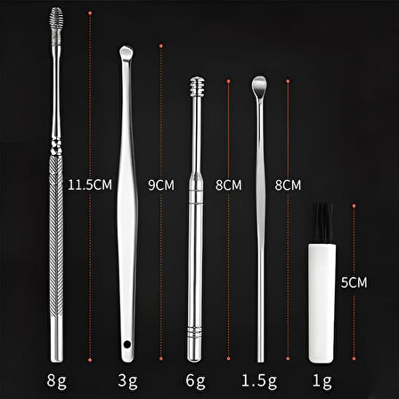 6 Parça Paslanmaz Çelik Kulak Balmumu Toplayıcı Çıkarıcı Temizleyici Bakımı Çubuk Seti