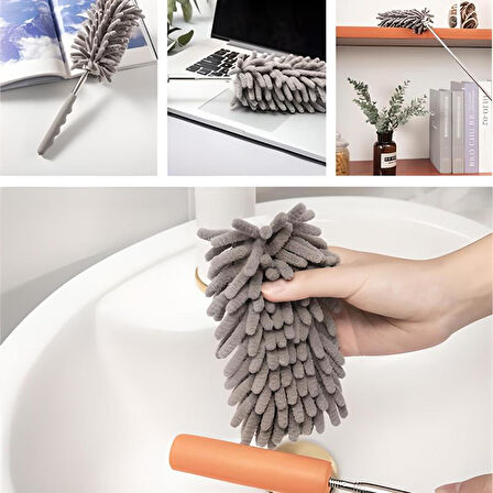 Teleskopik 3′lü Mop Toz Alma Püskülü Çok Fonksiyonlu Temizlik Seti