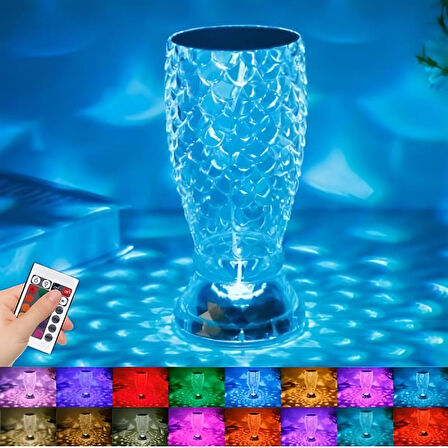 Balık Süzgeç Model USB Şarjlı Dokunmatik Kumandalı 16 Farklı Işık Modlu Masa Üstü Kristal Akrilik Lamba Led