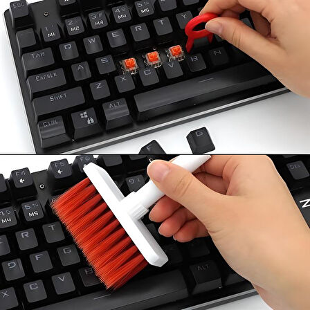 Çok Amaçlı Kırmızı Hassas Fırça Başlıklı Bilgisayar Laptop Temizleme Fırçası