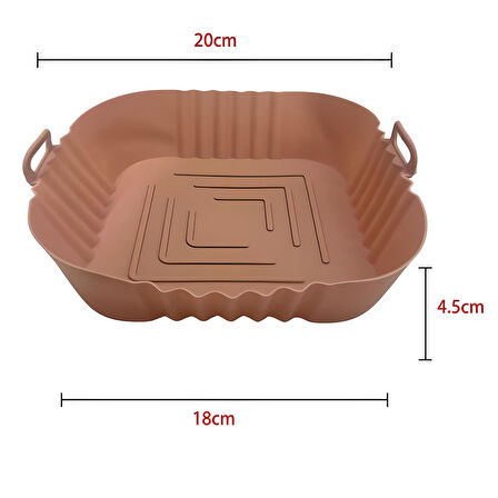 Renkli Isıya Dayanıklı Yıkanılabilir Silikon Fırın Ve Airfryer Kare Model Pişirme Matı 20 Cm Vizon