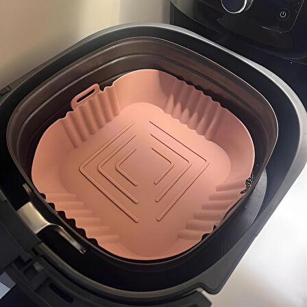 Renkli Isıya Dayanıklı Yıkanılabilir Silikon Fırın Ve Airfryer Kare Model Pişirme Matı 20 Cm Vizon