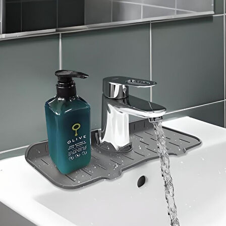 Lavabo İçin Silikon Esnek Mat Musluk Sapı Damlama Tutucu Raf Mutfak Tezgahı Sıçrama Koruma
