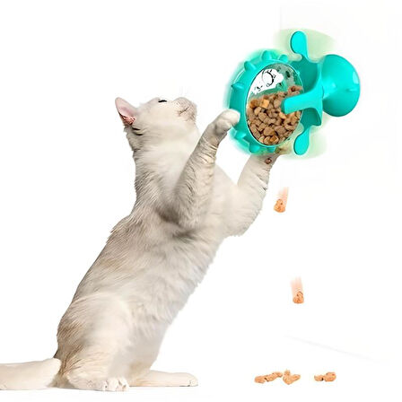 Vantuzlu Zilli İnteraktif Dönebilen Mama Kaplı Renkli Değirmenli Eğlenceli Eğitici Kedi Oyun
