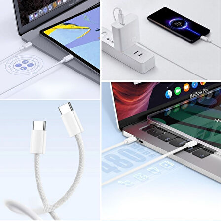 Apple Uyumlu 15/15 Pro Type-C to Type-C Hasır Örgü Hızlı Şarj Kablosu (1m)