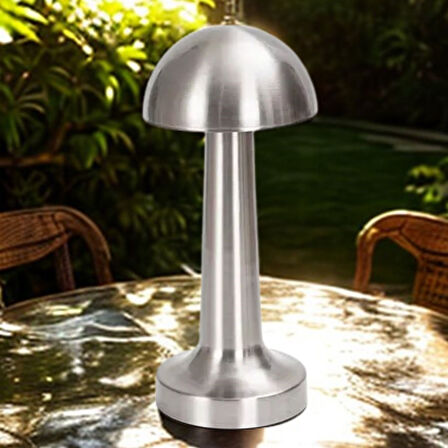 BUFFER® Mantar Model Silver Renk Şarjlı Dokunmatik 3 Renkli LED Masa Lambası